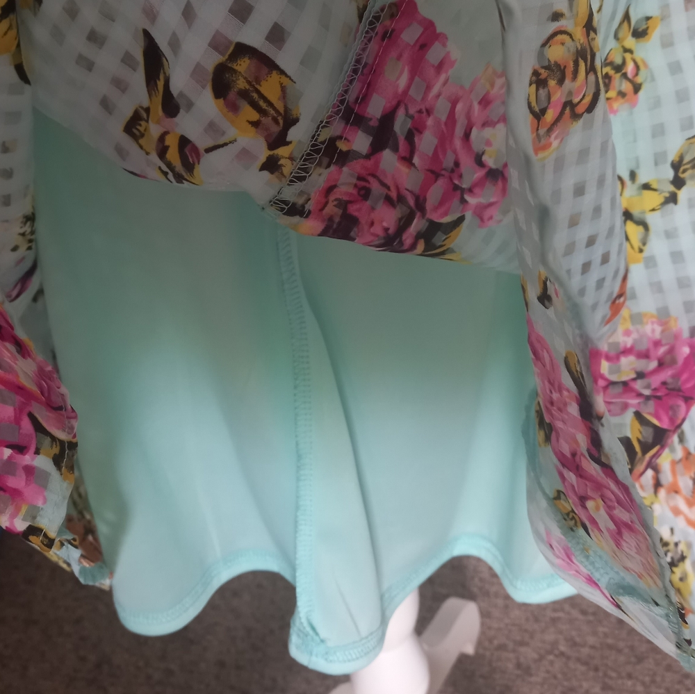 🥳 HOST PICK! 🥳Caroline Morgan floral green pink dress with lining (Size 14) - Picture 4 of 6